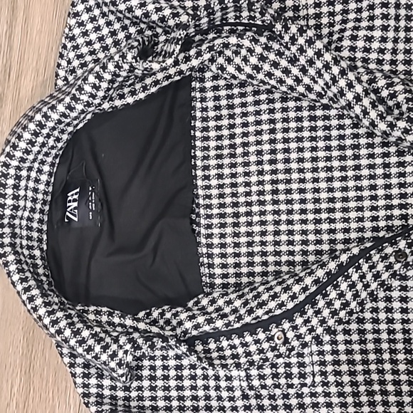EUC Zara Black-White Houndstooth Shacket, Fringe Detail. Heavyweight - Picture 11 of 13